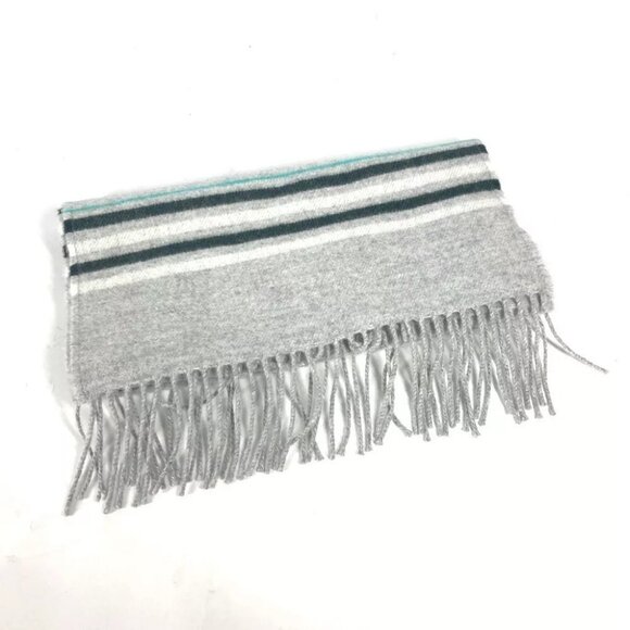 HERMES Border Neo-Locabaal fringe Scarf Cashmere gray/Green Unused - Picture 3 of 7